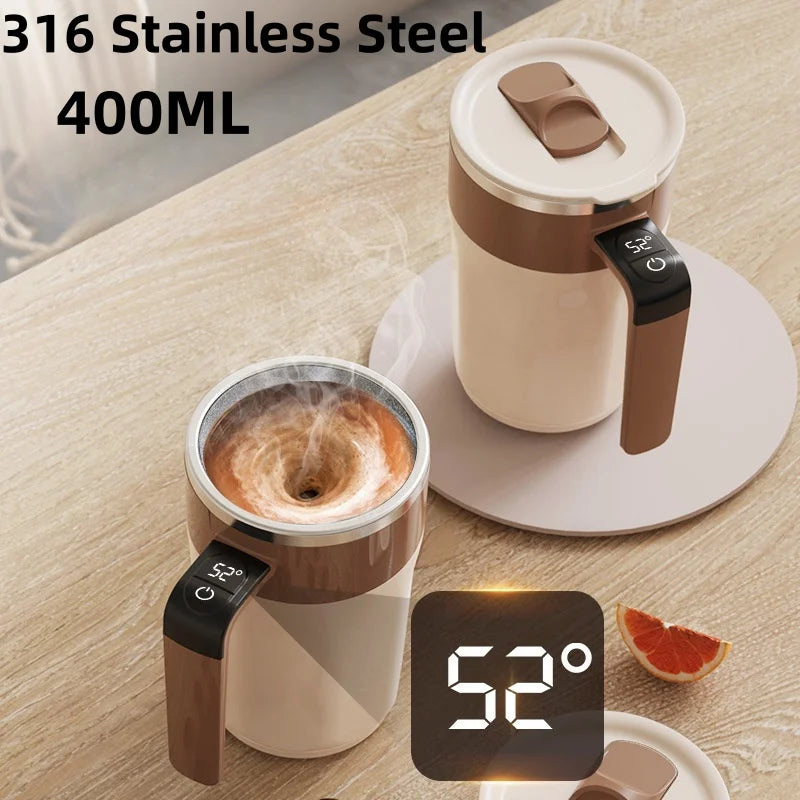 400ML LED Temperature Display Smart Mixing Cup - Self-Stirring 316 Stainless Steel Coffee Mug for Effortless Mixing